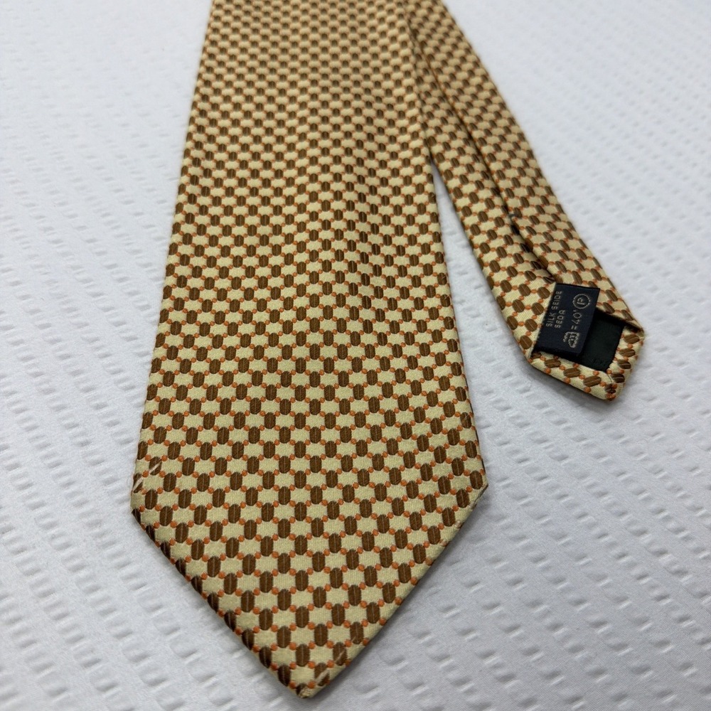 Ermenegildo Zegna Vintage Silk Tie Gold Brown Orange Geometric sartorial luxury